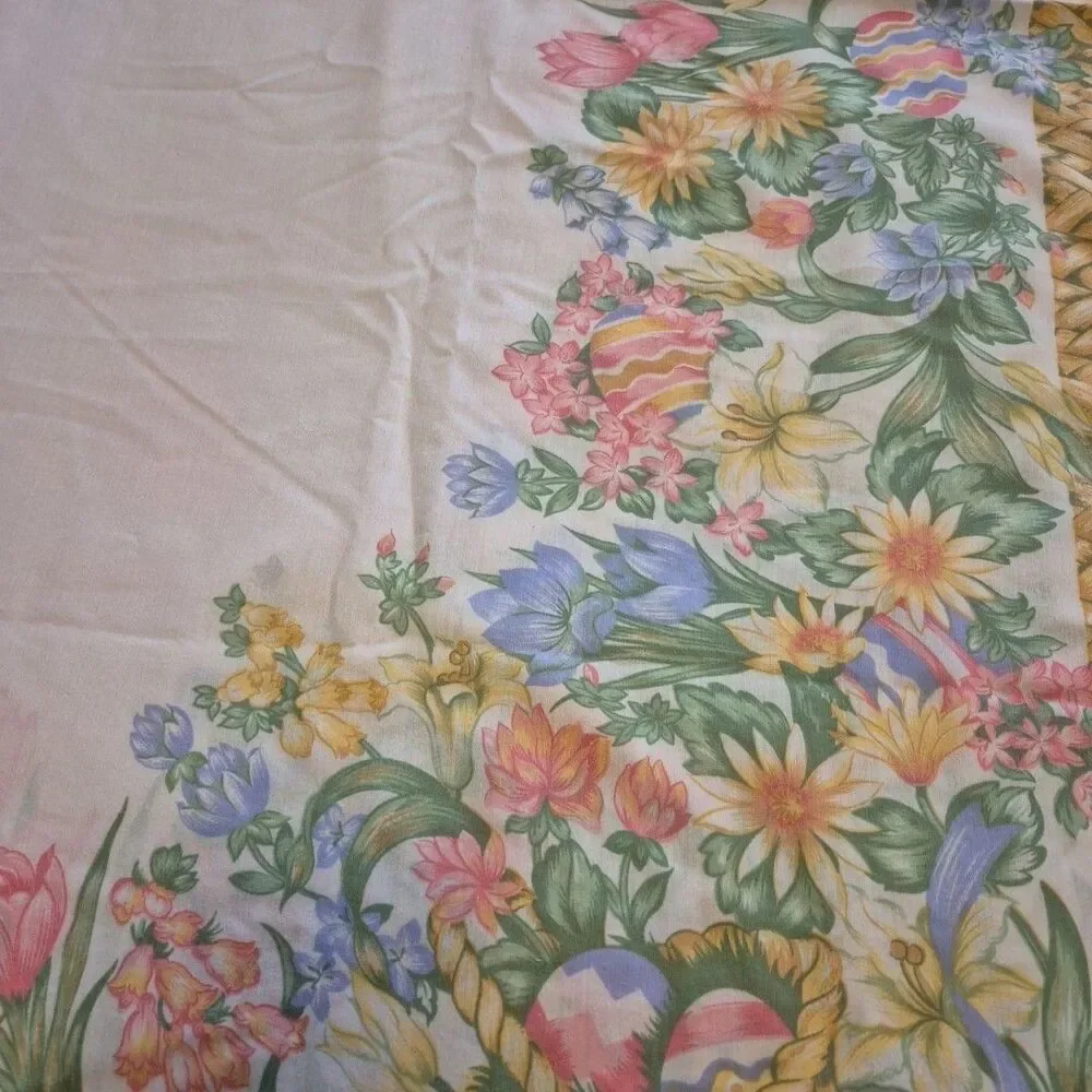 Easter Eggs Spring Floral Long Rectangular Lightweight Cotton Tablecloth 57x103